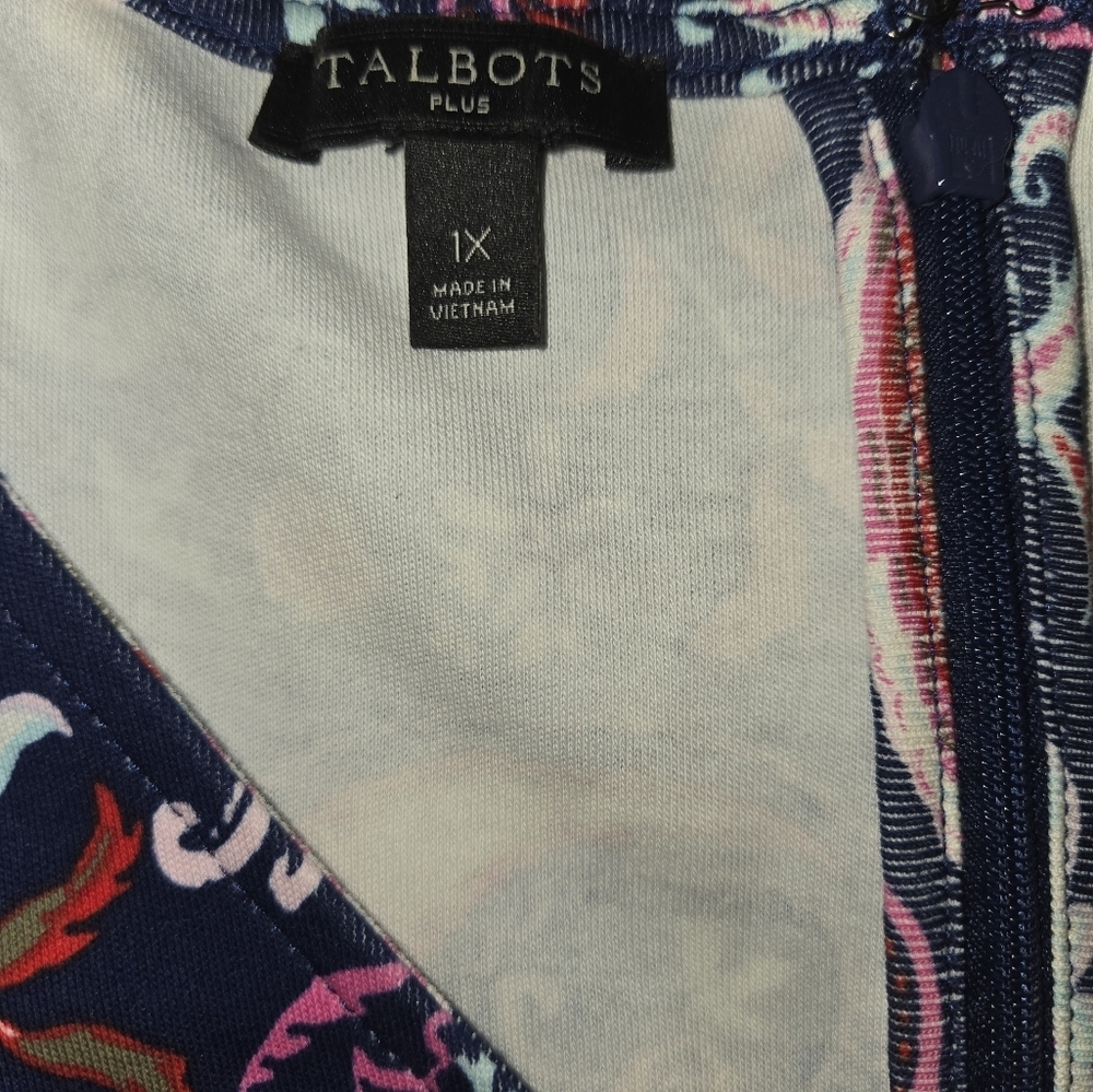 Talbots Plus Pink & Blue Paisley Dress, V-neck and sleeveless, Size 1X - Picture 7 of 7